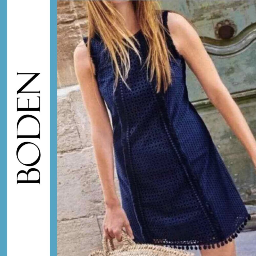 Boden | Broderie Eyelet Pom-Pom Hem Dress